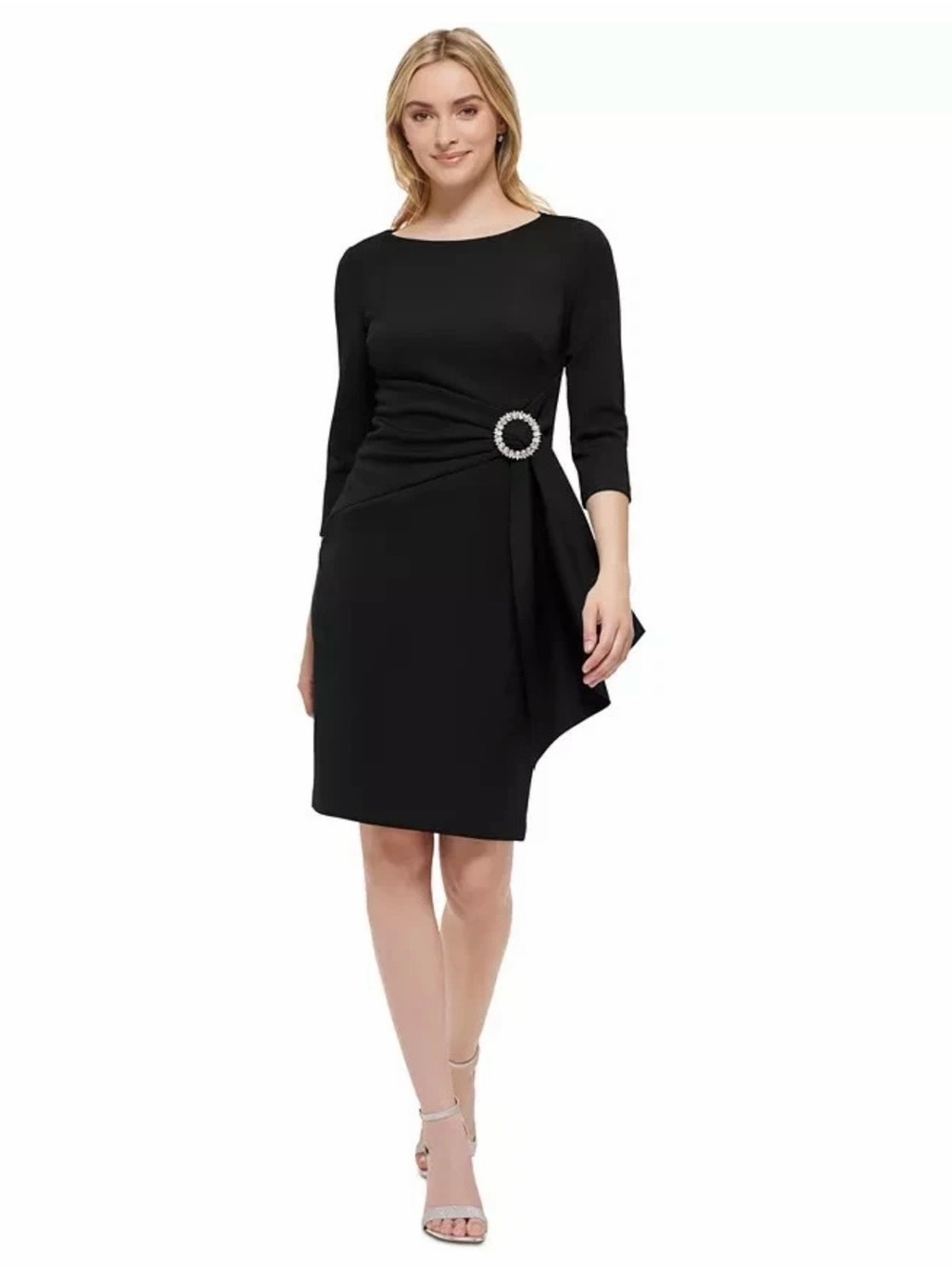 Eliza J Black Asymmetric Sheath Dress with Rhinestone Buckle